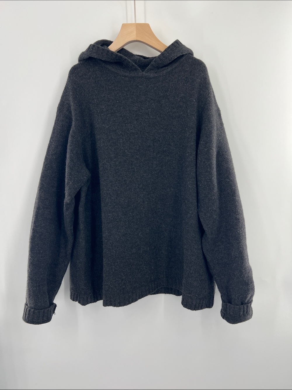 Vintage GAP Charcoal Lambswool Hooded Crewneck Sweater Grunge Neutral XL